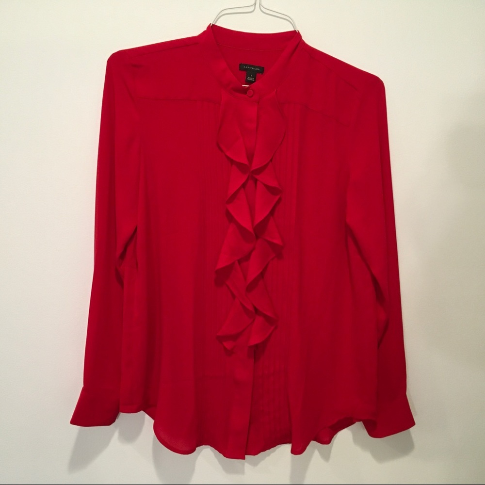 Ann Taylor red ruffle front blouse